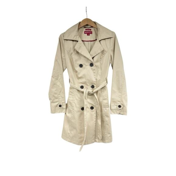 Merona Khaki Belted Trench Coat Spring Layer Classic Minimal Womens Small READ - Picture 1 of 8